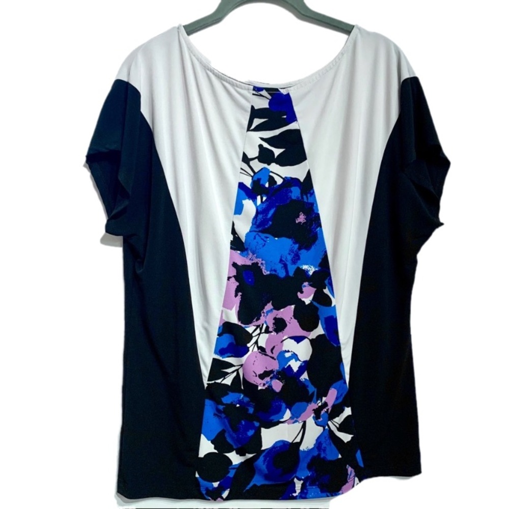 Worthington Floral Color Block Short Sleeve Blouse